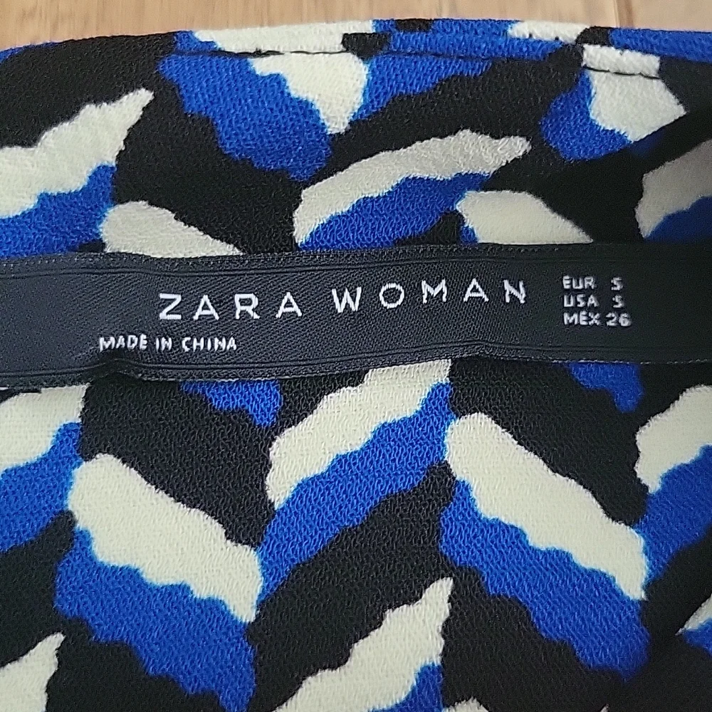 Zara Women Mod Short Sleeve‎ Shirt Dress Blue white black Chevron Small